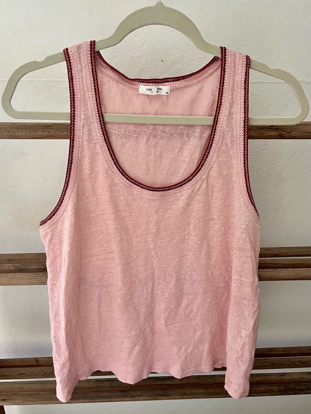 Rag and Bone Linen Pink Tank Top with Contrast Trim